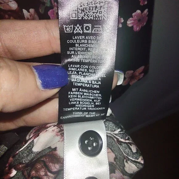 Asos Men's Black with Pink Floral Short Sleeve Button Up Shirt Size Large Tall - Picture 8 of 8